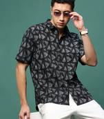 men's black geometric slim fit shirt