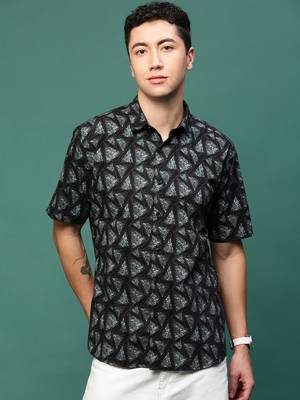 men's black geometric slim fit shirt 2