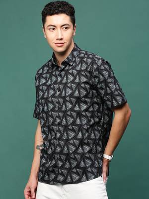 men's black geometric slim fit shirt 3