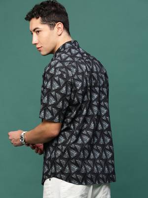men's black geometric slim fit shirt 4