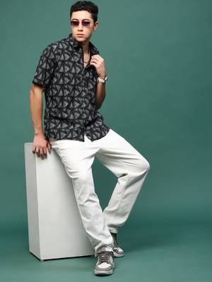 men's black geometric slim fit shirt 5