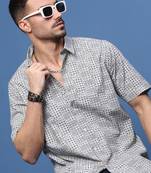men's grey ethnic motifs slim fit shirt
