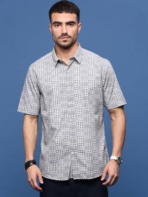 men's grey ethnic motifs slim fit shirt 2