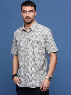 men's grey ethnic motifs slim fit shirt 3