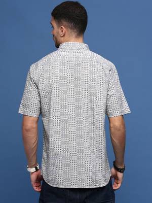 men's grey ethnic motifs slim fit shirt 4