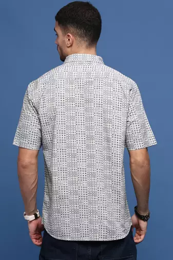 men's grey ethnic motifs slim fit shirt