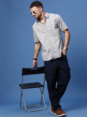 men's grey ethnic motifs slim fit shirt 5