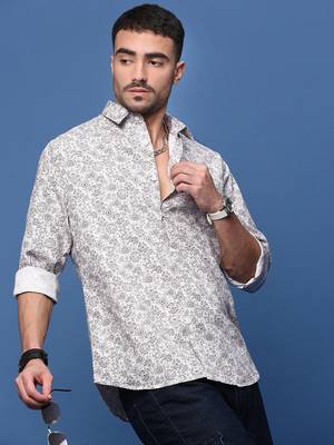 men's white ethnic motifs slim fit shirt 1