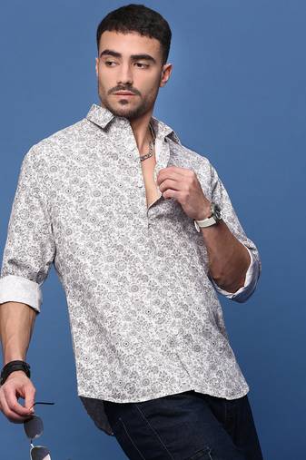 men's white ethnic motifs slim fit shirt
