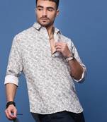 men's white ethnic motifs slim fit shirt