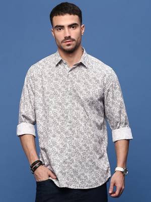 men's white ethnic motifs slim fit shirt 2