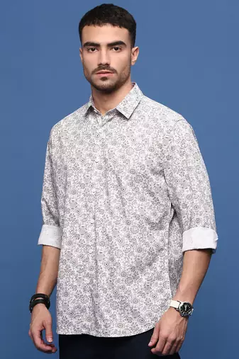men's white ethnic motifs slim fit shirt
