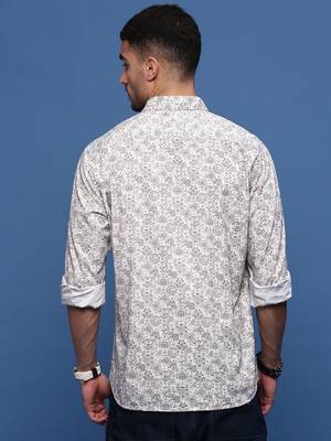 men's white ethnic motifs slim fit shirt 4