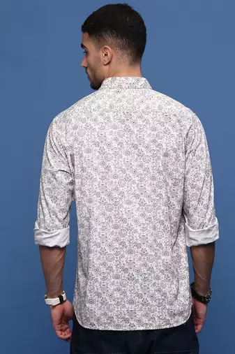 men's white ethnic motifs slim fit shirt