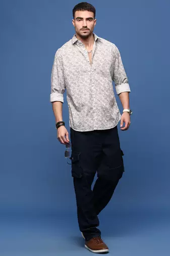 men's white ethnic motifs slim fit shirt