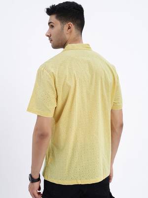 men's yellow solid cuban collar relaxed fit shirt 4