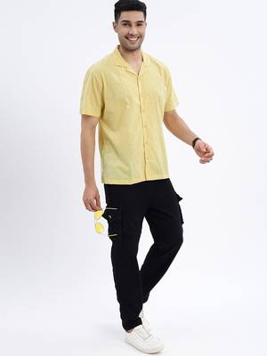 men's yellow solid cuban collar relaxed fit shirt 5