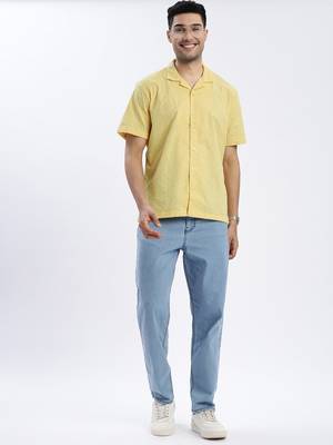 men's yellow solid cuban collar relaxed fit shirt 5
