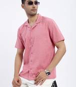 men's pink solid cuban collar relaxed fit shirt