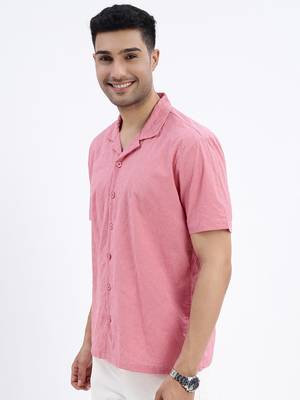 men's pink solid cuban collar relaxed fit shirt 3