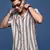 men's cuban collar striped brown relaxed fit shirt