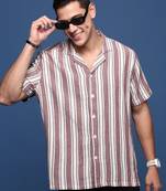 men's cuban collar striped purple relaxed fit shirt