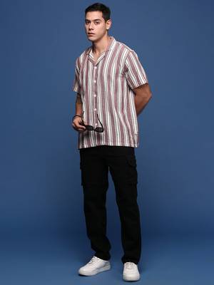 men's cuban collar striped purple relaxed fit shirt 5