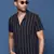 men's cuban collar striped charcoal relaxed fit shirt