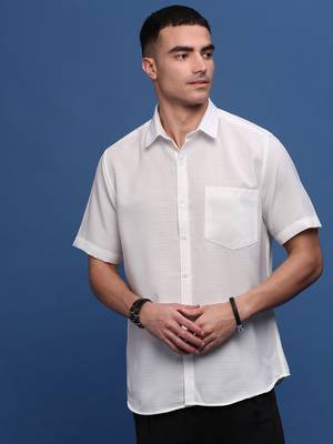 men's white solid slim fit shirt 2