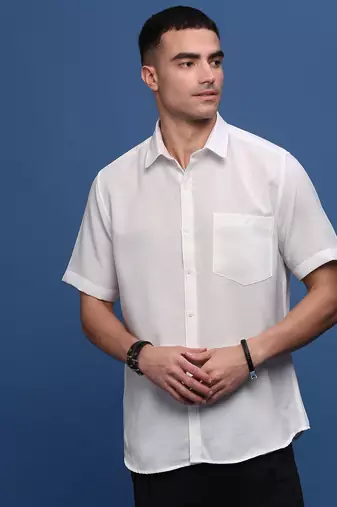 men's white solid slim fit shirt