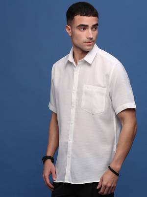 men's white solid slim fit shirt 3