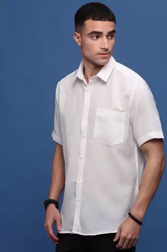 men's white solid slim fit shirt