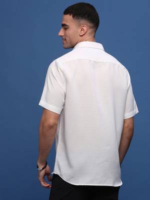 men's white solid slim fit shirt 4