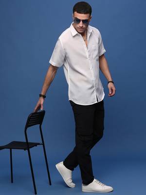 men's white solid slim fit shirt 5