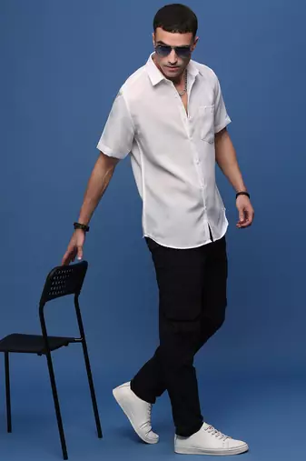 men's white solid slim fit shirt