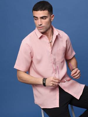 men's peach solid slim fit shirt 1