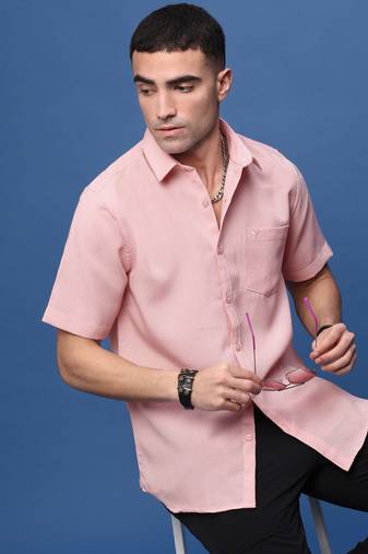 men's peach solid slim fit shirt