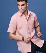 men's peach solid slim fit shirt