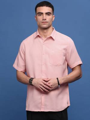 men's peach solid slim fit shirt 2