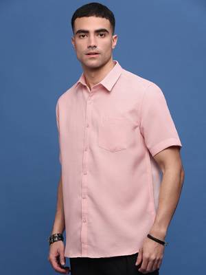 men's peach solid slim fit shirt 3