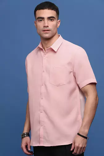 men's peach solid slim fit shirt