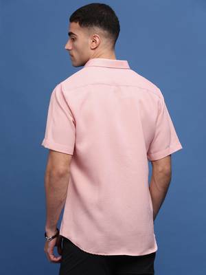 men's peach solid slim fit shirt 4