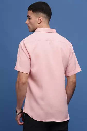 men's peach solid slim fit shirt