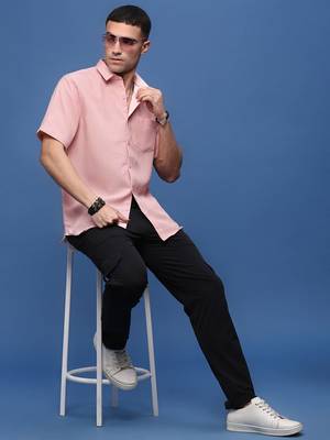 men's peach solid slim fit shirt 5
