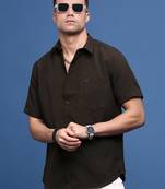 men's green solid slim fit shirt