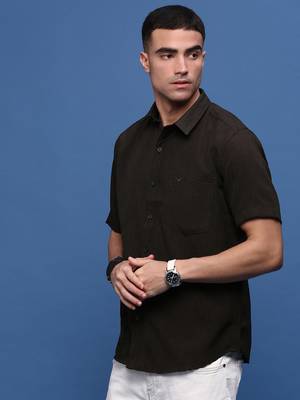 men's green solid slim fit shirt 3