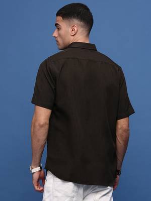 men's green solid slim fit shirt 4