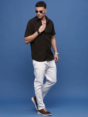 men's green solid slim fit shirt 5