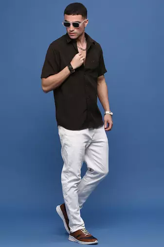 men's green solid slim fit shirt