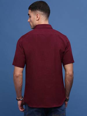 men's burgundy solid slim fit shirt 4